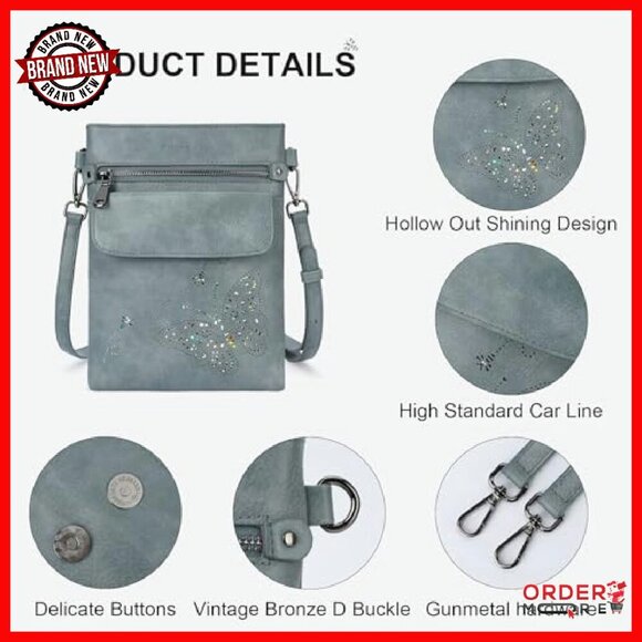 Vegan Leather Crossbody Bag Adjustable Strap Multiple Pockets Compact - Picture 6 of 8